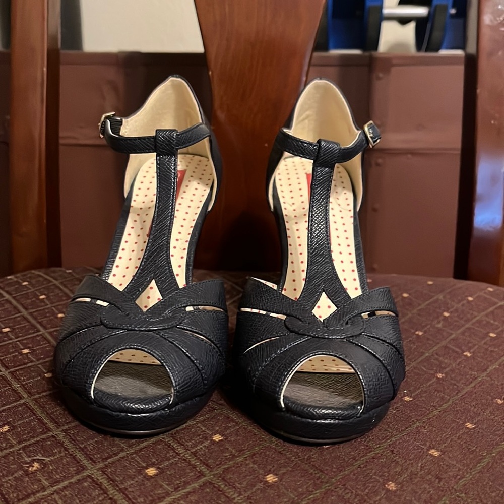 B.A.I.T footwear navy t-strap heels